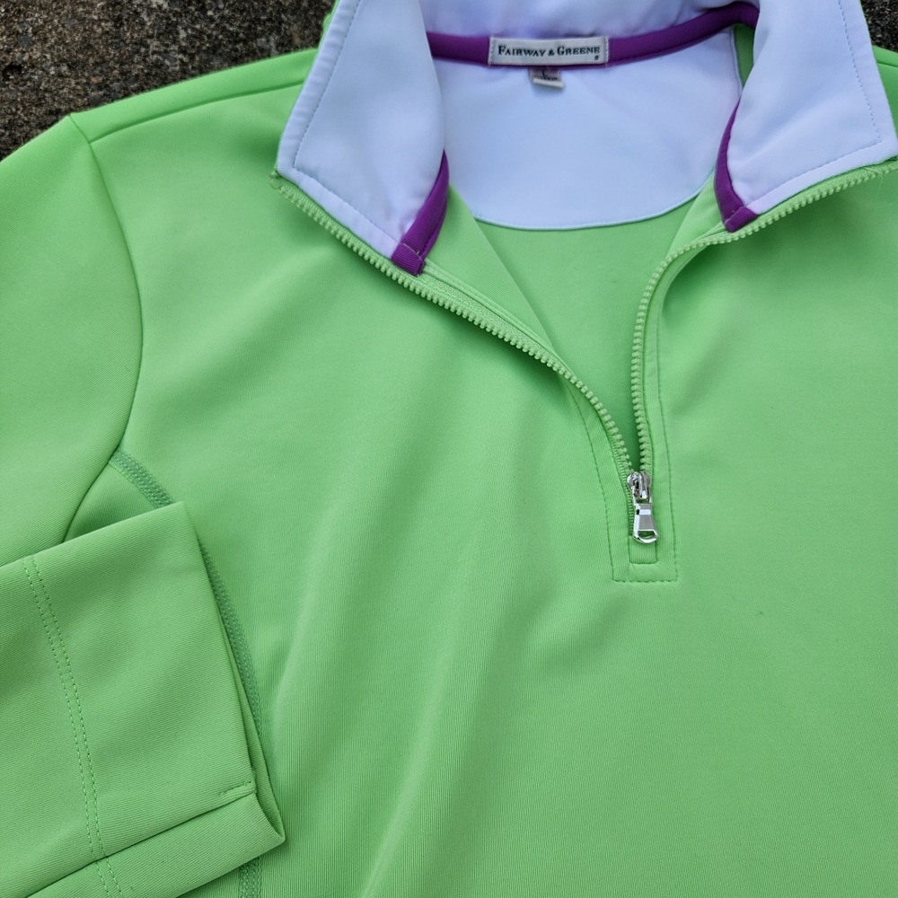 Fairway & Greene Avalon 1/4 Zip Sweater Womens L Green Bright Neon Golf